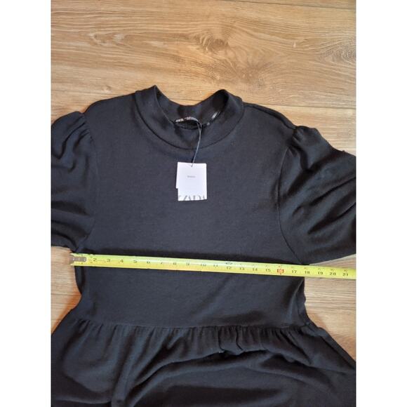 ZARA Prairie Style Midi Dress Women's Cottagecore Short Sleeve Sz XL Black - Picture 5 of 13
